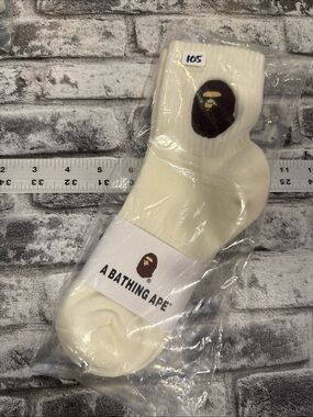 BAPE A Bathing Ape Ankle Socks Big Ape Head Embroidered Brown Socks 100% -